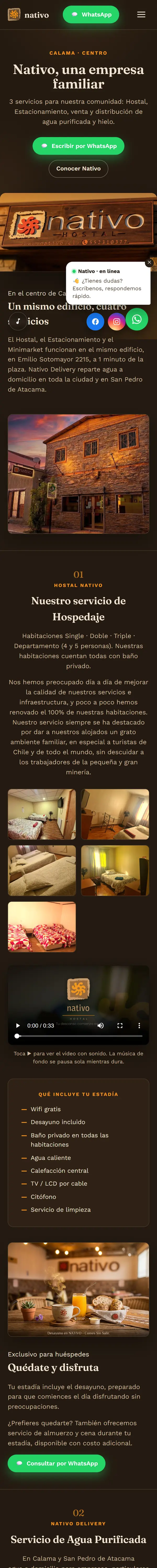 Captura de la web de Hostal Nativo en celular