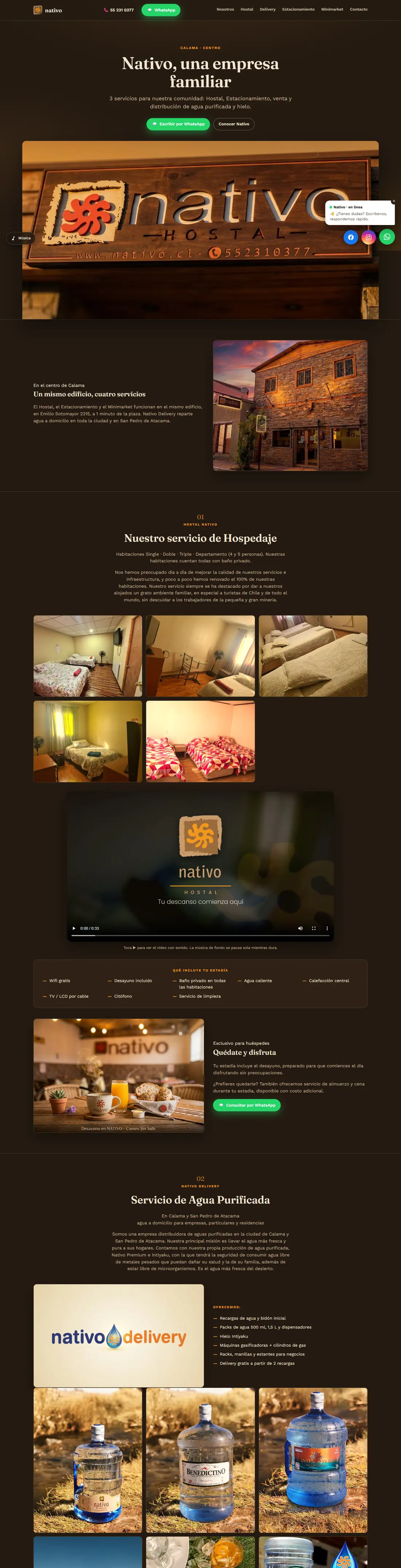 Captura de la web de Hostal Nativo en computador