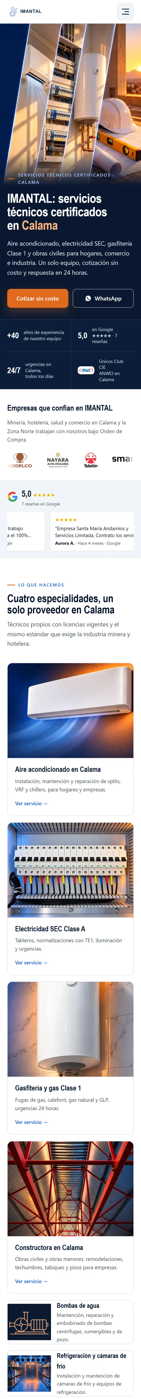 Captura de la web de Imantal en celular