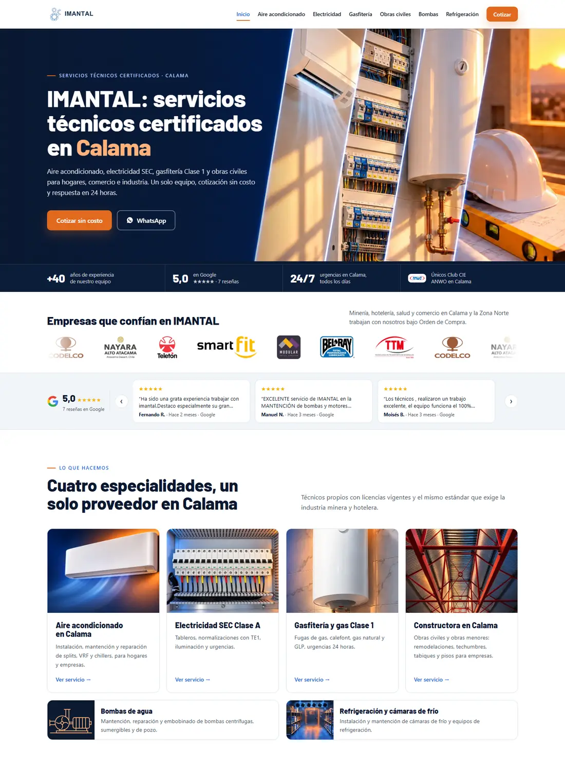 Captura de la web de Imantal en computador