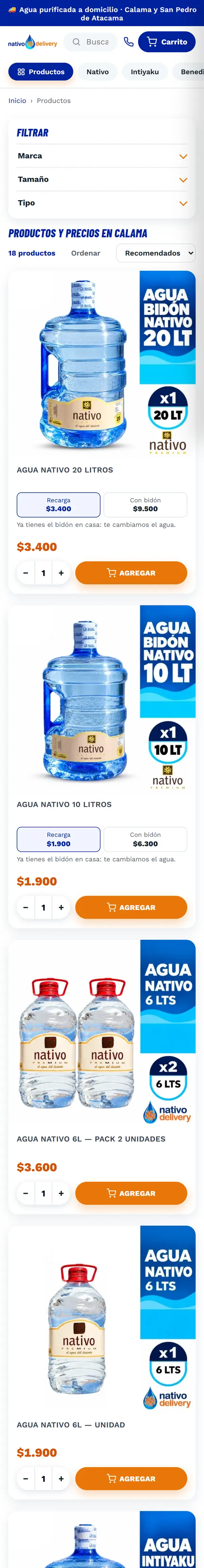 Captura de la tienda online de Nativo Delivery en celular
