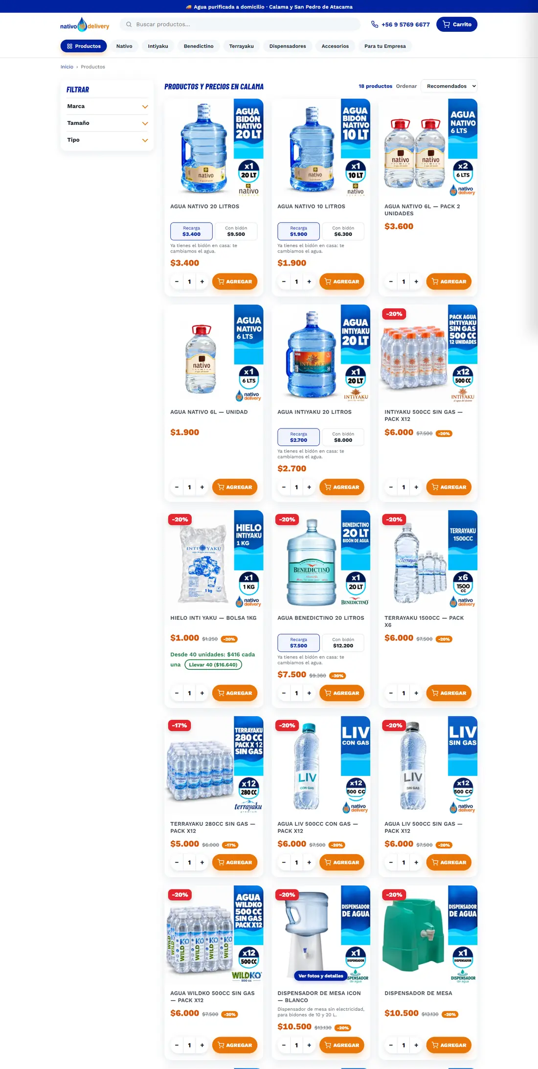 Captura de la tienda online de Nativo Delivery en computador
